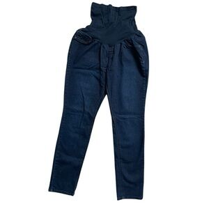 Indigo Blue Full panel Belly Maternity Jeans Dark Denim Stretchy Womens XL blue